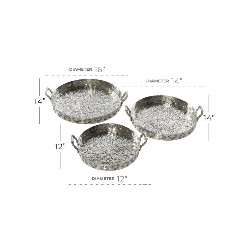 602491 Set Of 3 Silver Aluminum Traditional Tray 3