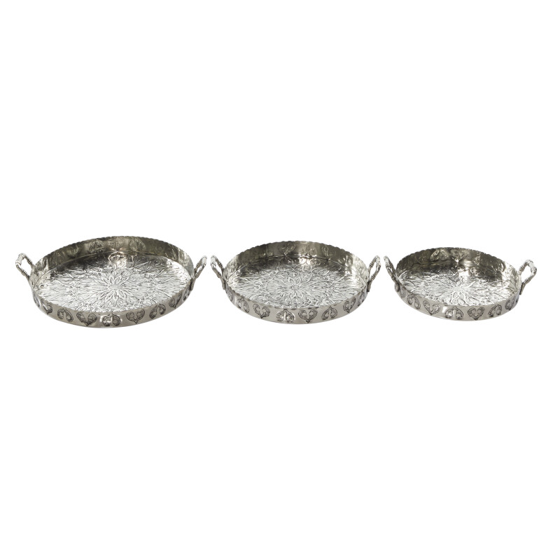 602491 Set Of 3 Silver Aluminum Traditional Tray 4