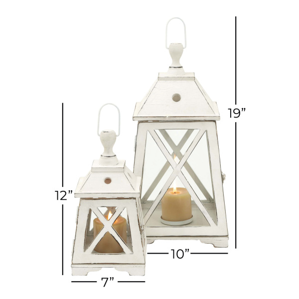 602680 Set Of 2 White Wood Coastal Lantern