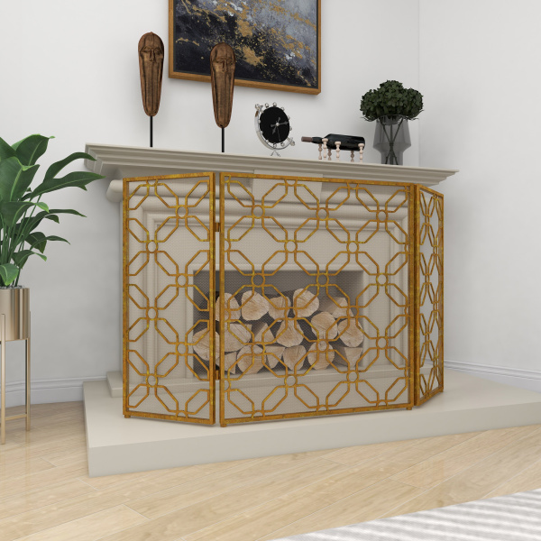 602703 Gold Metal Contemporary Wood Fireplace Screen 31 X 53 X 1 03