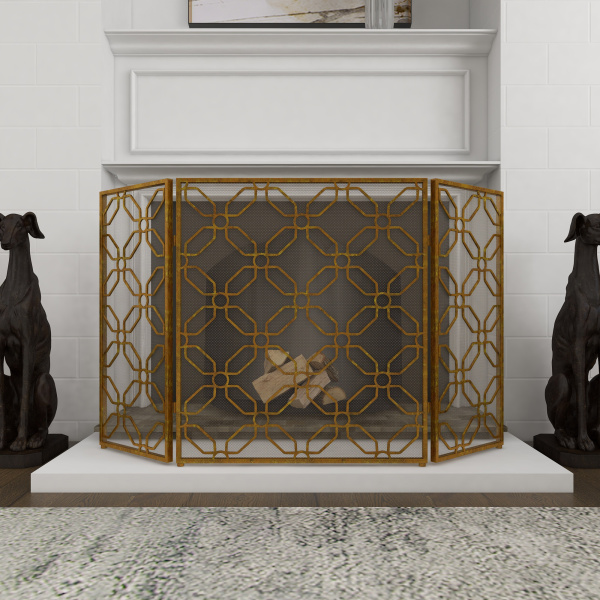 602703 Gold Metal Contemporary Wood Fireplace Screen 31 X 53 X 1 04