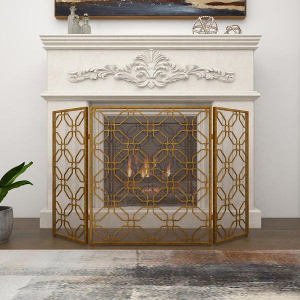 602703 Gold Metal Contemporary Wood Fireplace Screen 31 X 53 X 1 05