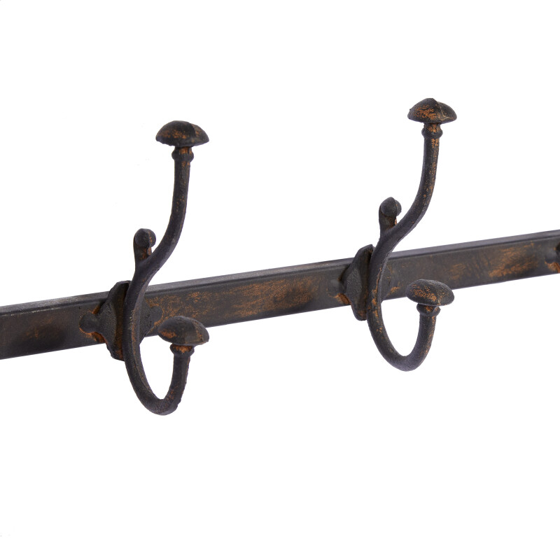 602713 Brown Wood Industrial Wall Hooks With Shelf