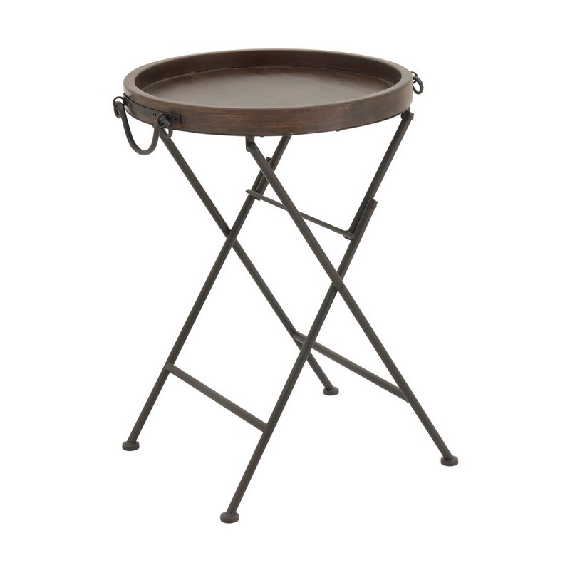 602715 Black Dark Brown Pine And Metal Traditional Accent Table 1