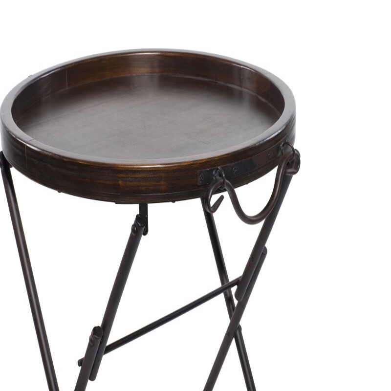 602715 Black Dark Brown Pine And Metal Traditional Accent Table 2