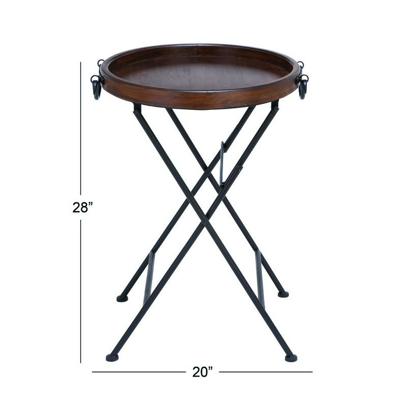 602715 Black Dark Brown Pine And Metal Traditional Accent Table 3