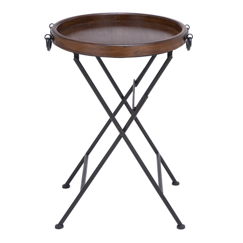 Dark Brown Pine and Metal Traditional Accent Table, 28" x 20" x 20"