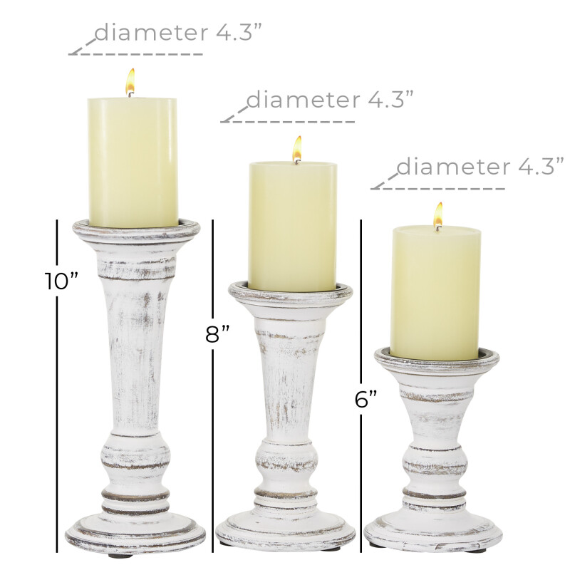 602755 Set Of 3 White Wood Country Cottage Candle Holder 3