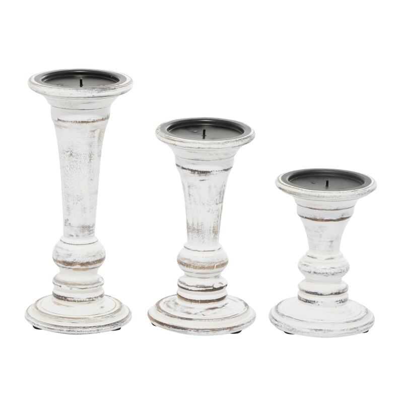 602755 Set Of 3 White Wood Country Cottage Candle Holder 6