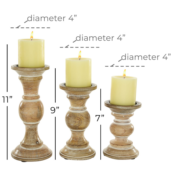 602756 Brown Set Of 3 Brown Wood Traditional Candle Holder 1