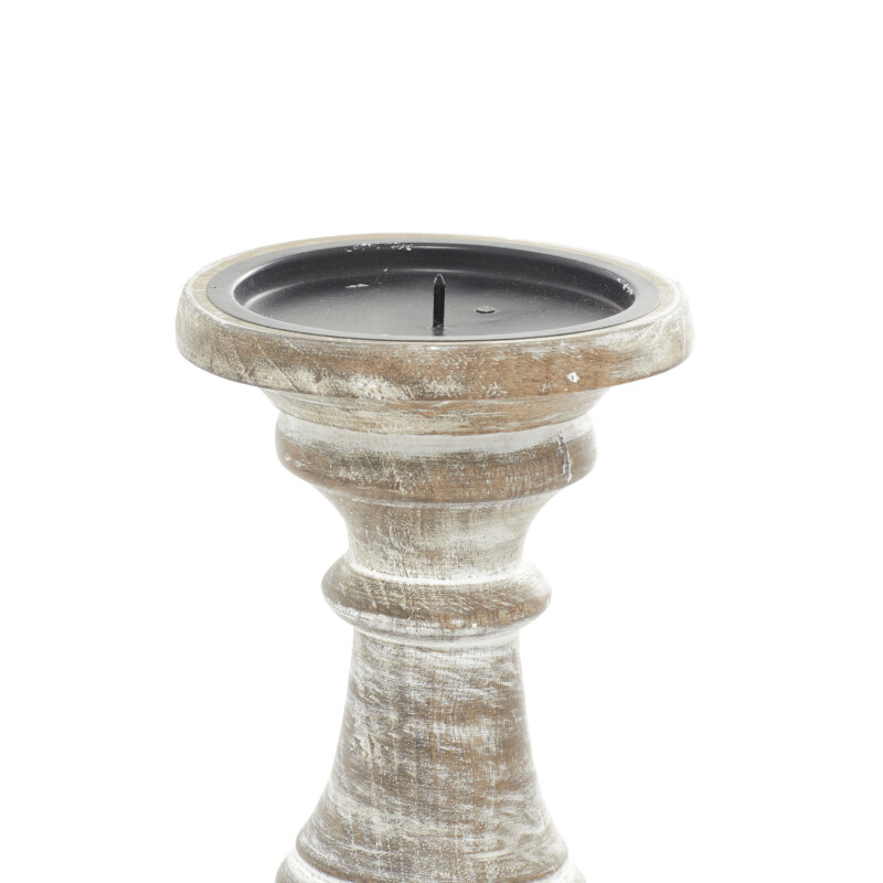 602757 Brown Set Of 3 White Wood Traditional Candle Holder