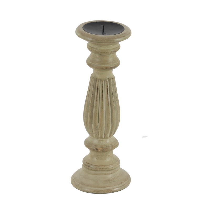 602762 Set Of 3 Brown Wood Traditional Candle Holder 2