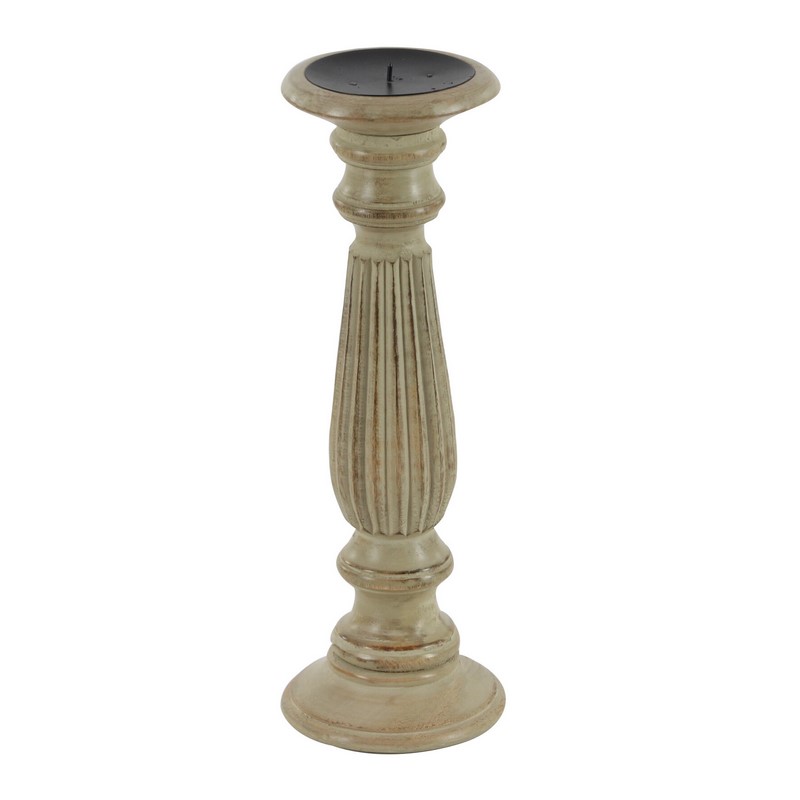 602762 Set Of 3 Brown Wood Traditional Candle Holder 4