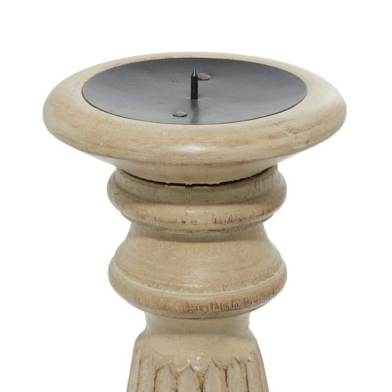 602762 Set Of 3 Brown Wood Traditional Candle Holder 6