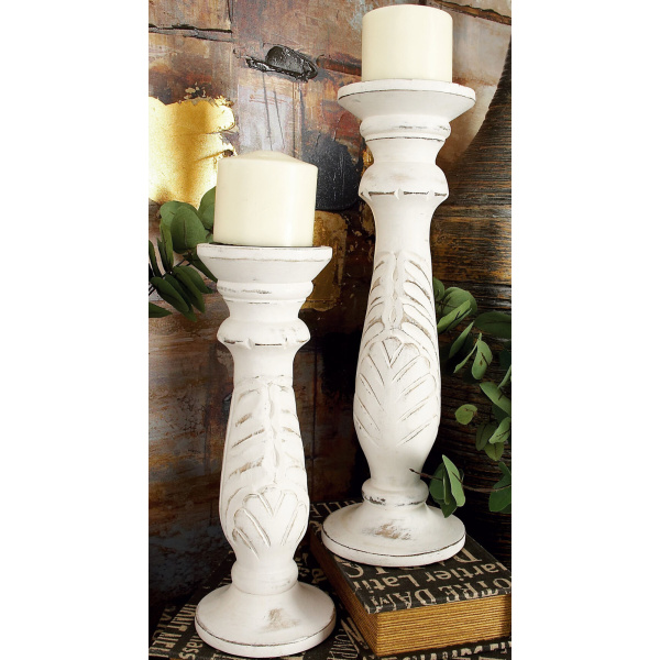 602765 White Set Of 3 White Wood Traditional Candle Holder 1