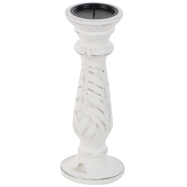 602765 White Set Of 3 White Wood Traditional Candle Holder 5