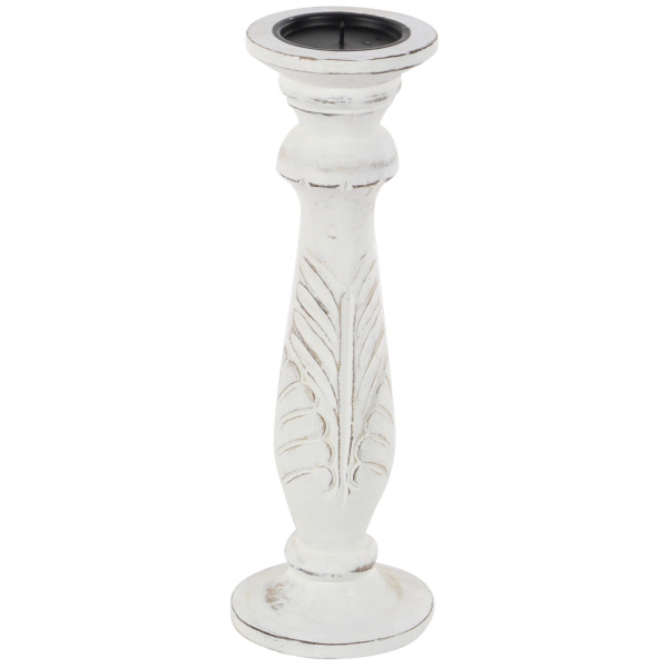602765 White Set Of 3 White Wood Traditional Candle Holder 6