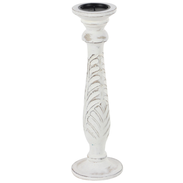 602765 White Set Of 3 White Wood Traditional Candle Holder 7