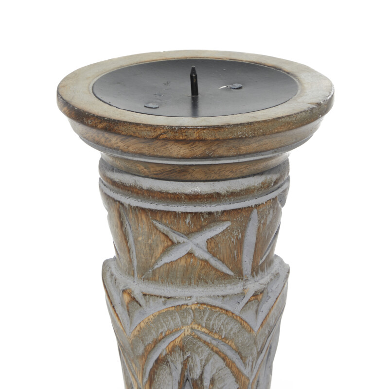 602766 Light Brown Set Of 3 Light Brown Wood Traditional Candle Holder