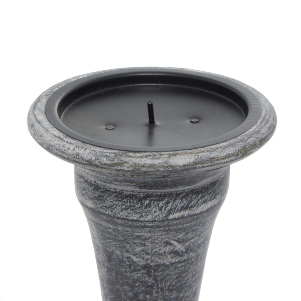 602768 Set Of 3 Black Wood Traditional Candle Holder 2