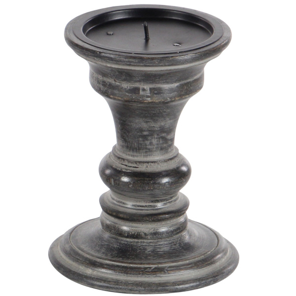602768 Set Of 3 Black Wood Traditional Candle Holder 5