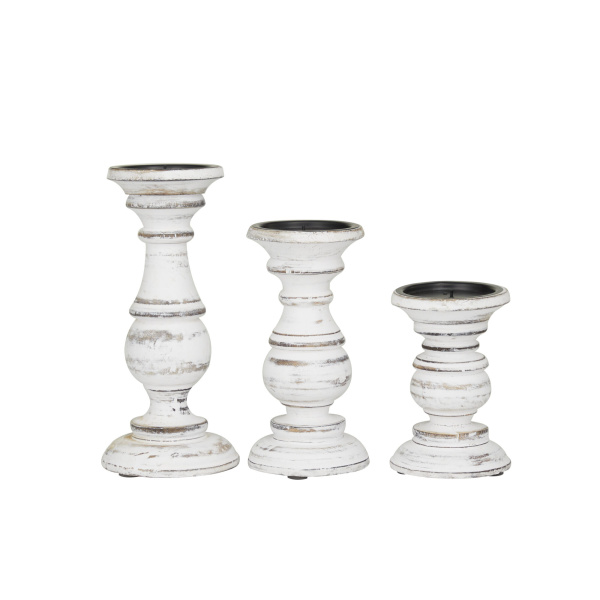602769 White Set Of 3 White Wood Traditional Candle Holder 10