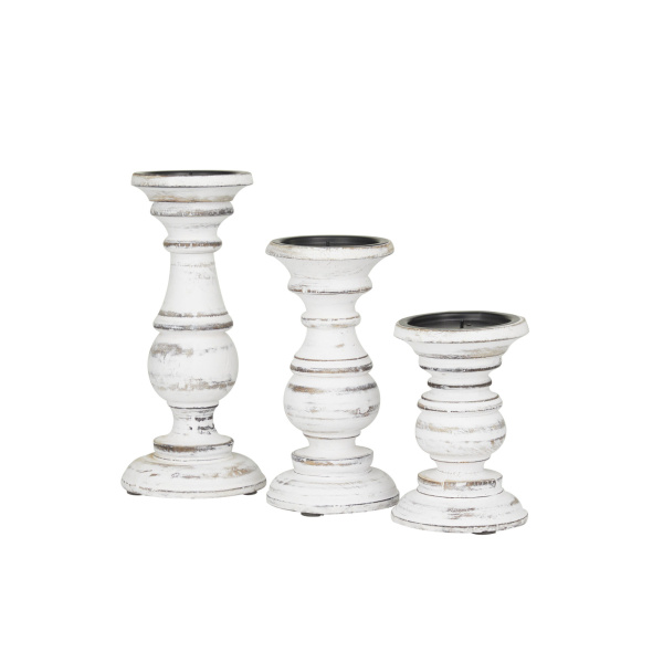 602769 White Set Of 3 White Wood Traditional Candle Holder 11