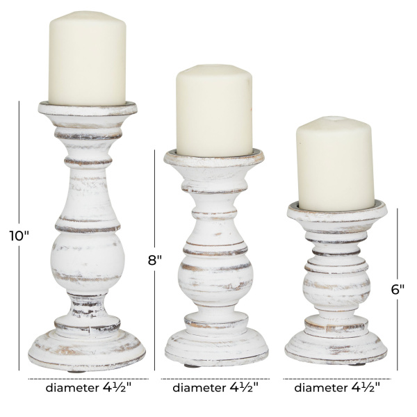 602769 White Set Of 3 White Wood Traditional Candle Holder 7