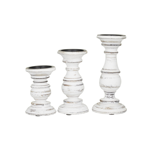 602769 White Set Of 3 White Wood Traditional Candle Holder 8