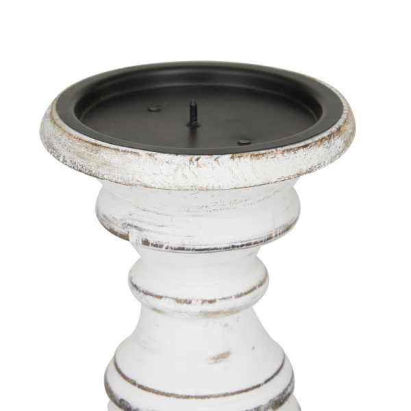 602769 White Set Of 3 White Wood Traditional Candle Holder 9