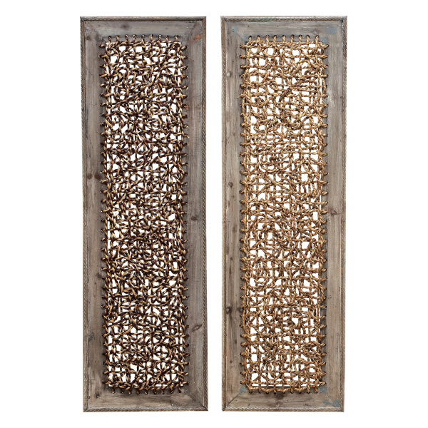 Set of 2 Brown Wood Farmhouse Abstract Wall Decor, 38" x 12"