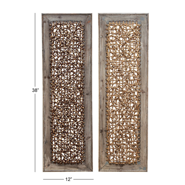 602787 Set Of 2 Brown Wood Farmhouse Abstract Wall Decor