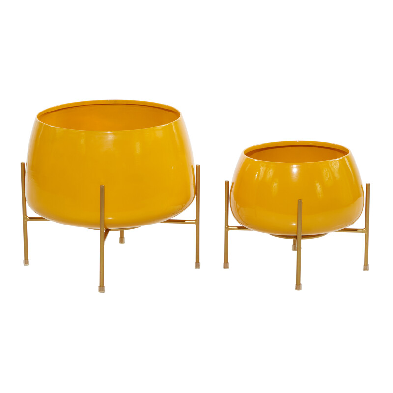 602847 Yellow Gold Set Of 2 Yellow Metal Contemporary Planter 3
