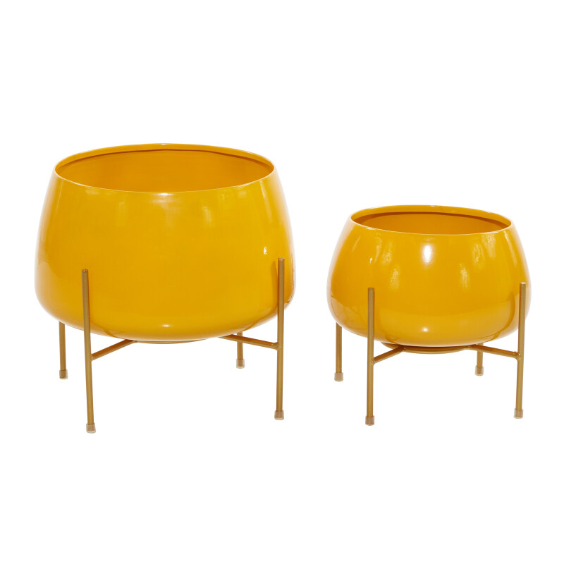 602847 Yellow Gold Set Of 2 Yellow Metal Contemporary Planter 6