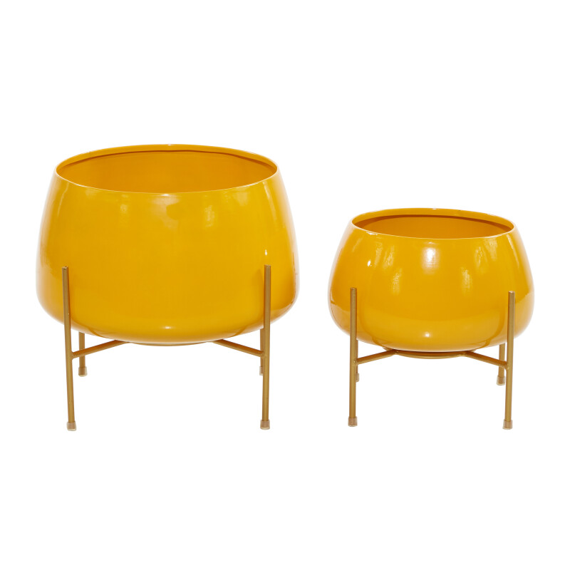 602847 Yellow Gold Set Of 2 Yellow Metal Contemporary Planter 7