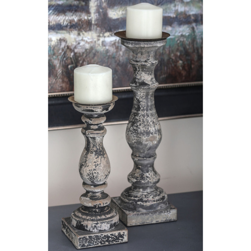 602972 Set of 3 Brown Wood Traditional Candle Holder, 15", 14", 12"