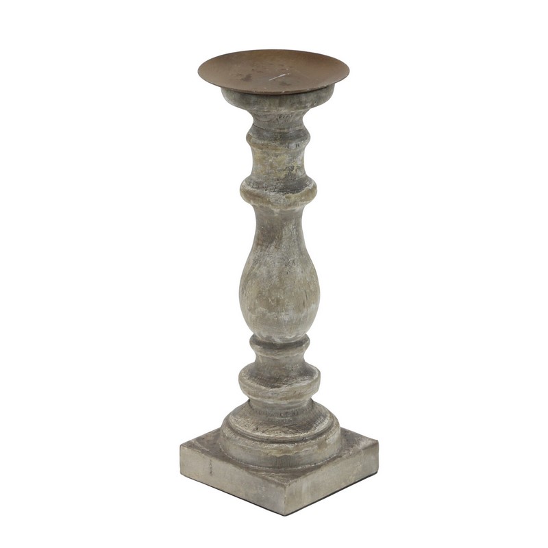 602972  Brown Set Of 3 Brown Wood Traditional Candle Holder