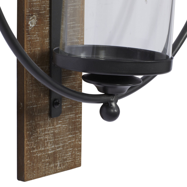 603009 Black Farmhouse Brown Wood And Metal Wall Sconce 5