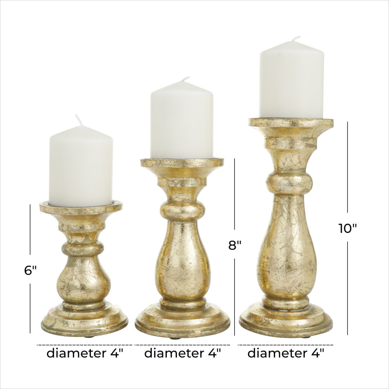 603043 Gold Wood Traditional Candle Holder 2