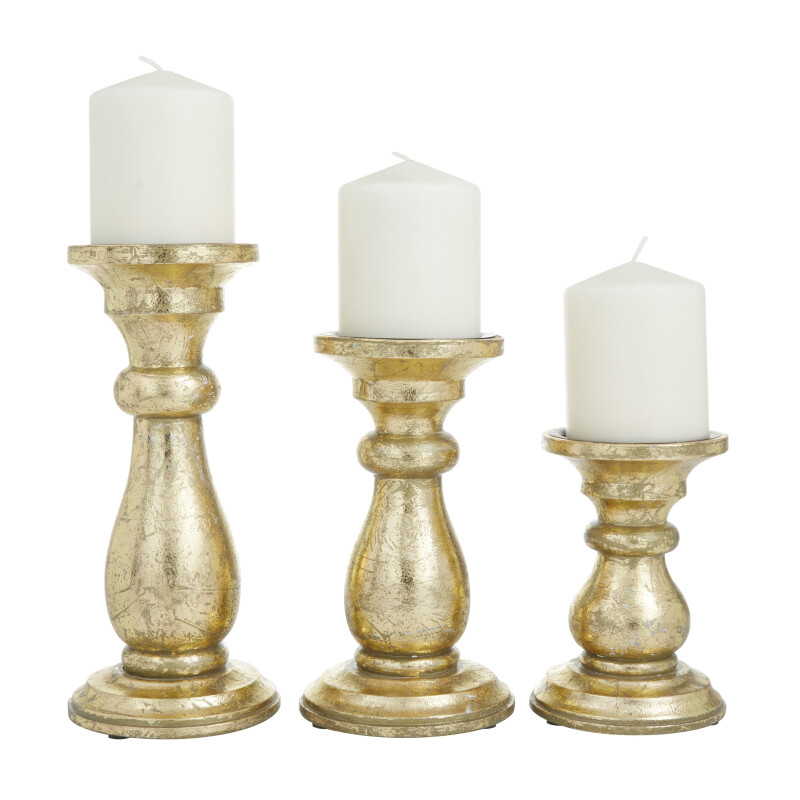 603043 Gold Wood Traditional Candle Holder 3