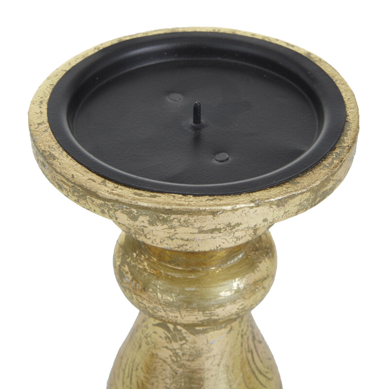 603043 Gold Wood Traditional Candle Holder 5