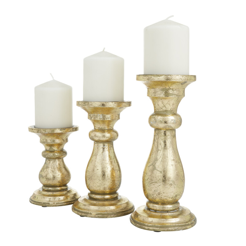 603043 Gold Wood Traditional Candle Holder 6