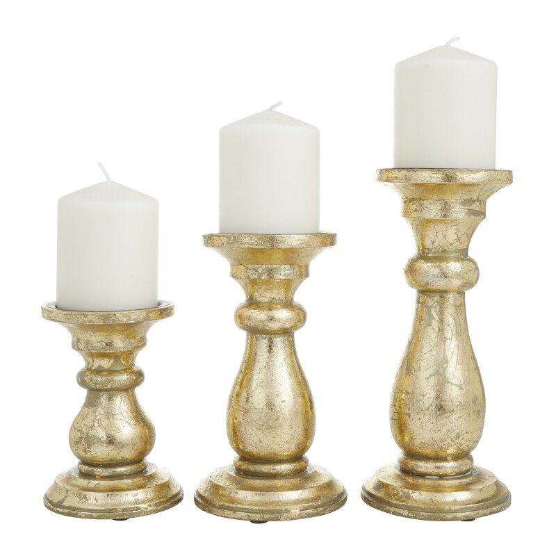 Gold Wood Traditional Candle holder 10",8",6"