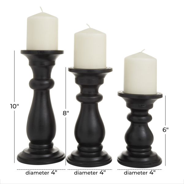 603045 Black Set Of 3 Black Wood Traditional Candle Holders 1