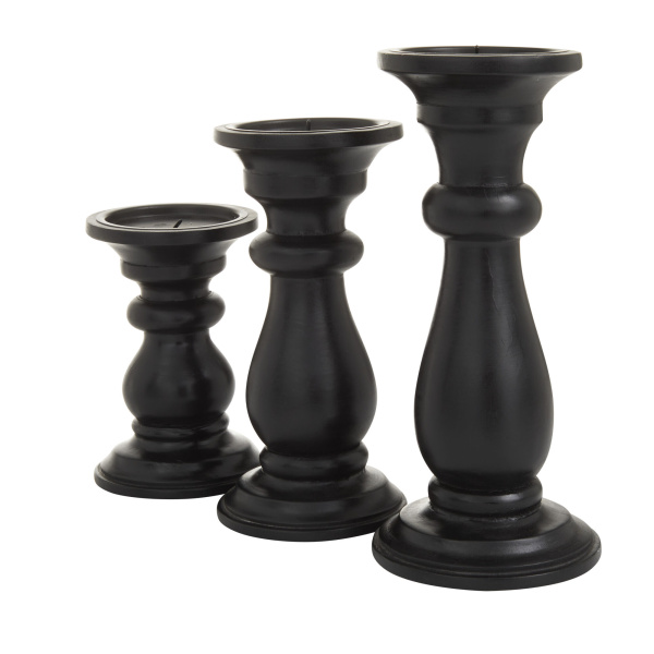 603045 Black Set Of 3 Black Wood Traditional Candle Holders 5