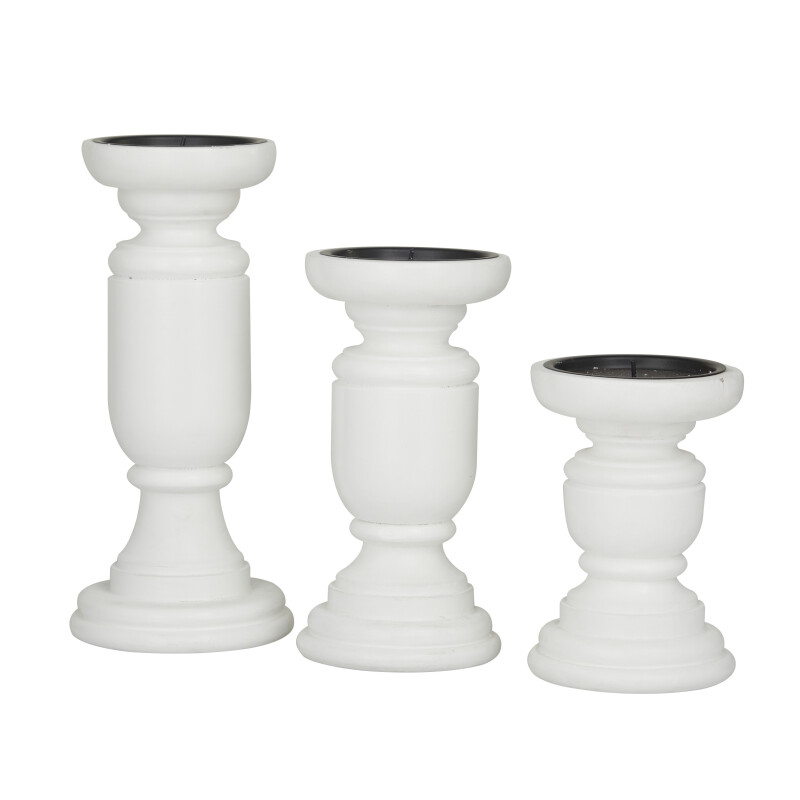 603048 Set Of 3 White Wood French Country Candle Holder 2
