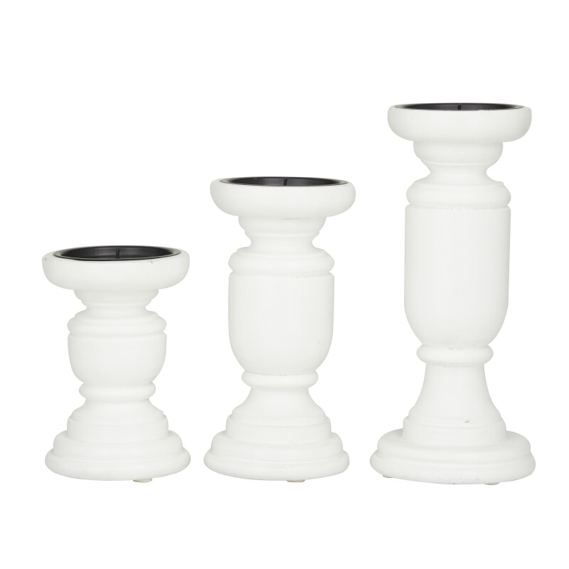 603048 Set Of 3 White Wood French Country Candle Holder 6