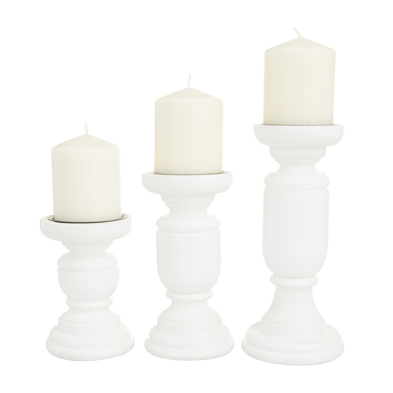 Set of 3 White Wood French Country Candle Holder, 10" x 4" x 5"
