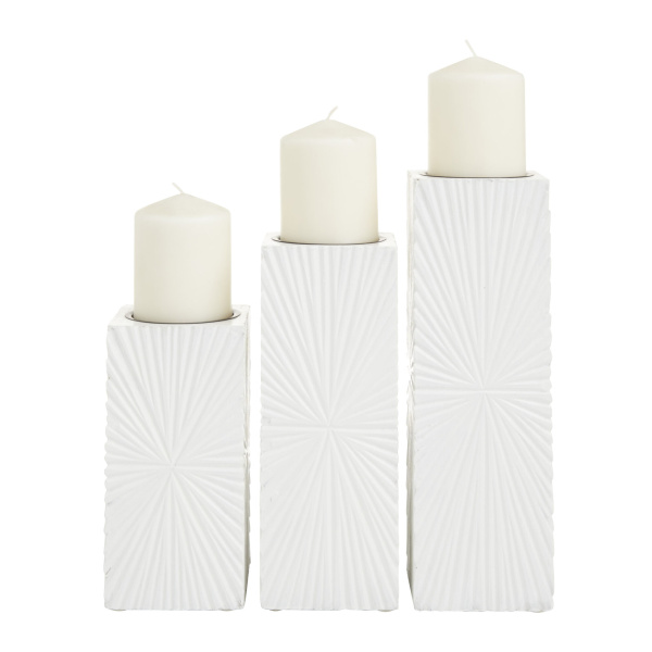 603050 White Cosmoliving By Cosmopolitan Set Of 3 White Wood Contemporary Candle Holder 2