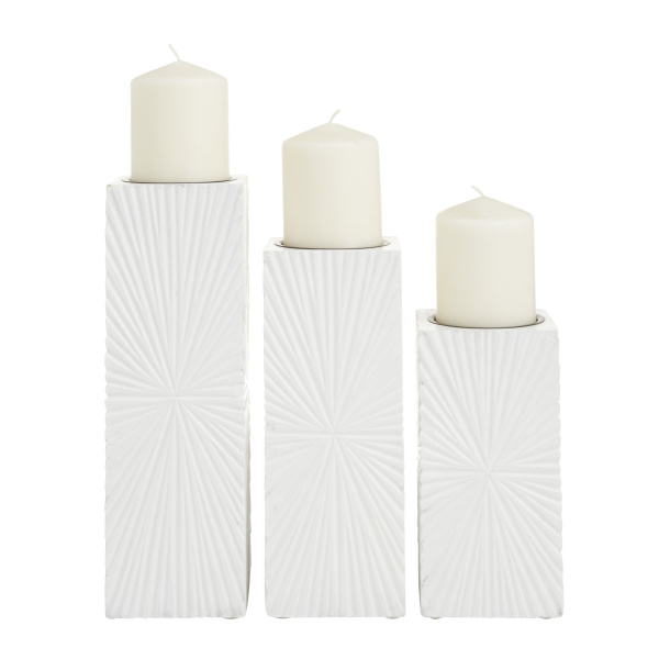 CosmoLiving by Cosmopolitan Set of 3 White Wood Contemporary Candle Holder, 12" x 4" x 4"